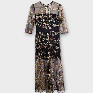 Olivaceous Maxi Dress Sz Small Black Floral Mesh Embroider Glamcore Boho Swiftie